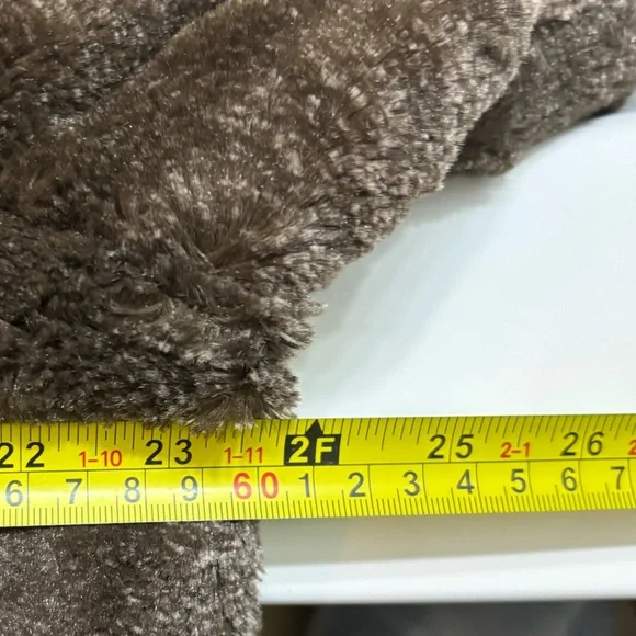 Dennis Basso Faux Fur Jacket Size Large Light Brown Faux Fur Coat with Hood - Picture 9 of 13